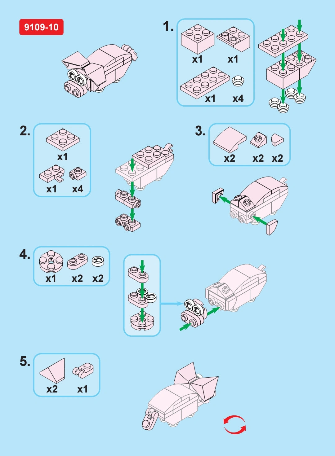 Step-by-step LEGO building instructions on a blue background