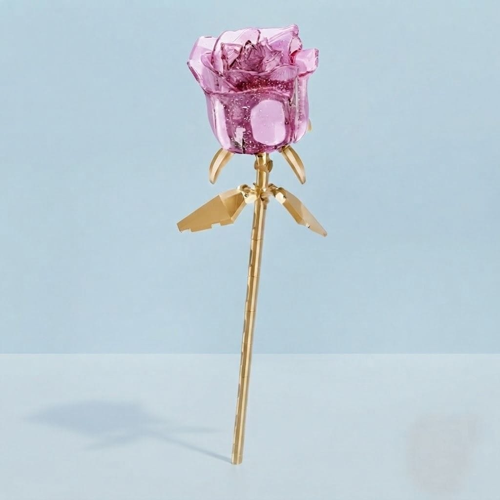 Crystal Pink Rose Flower Building Block (1Pc)