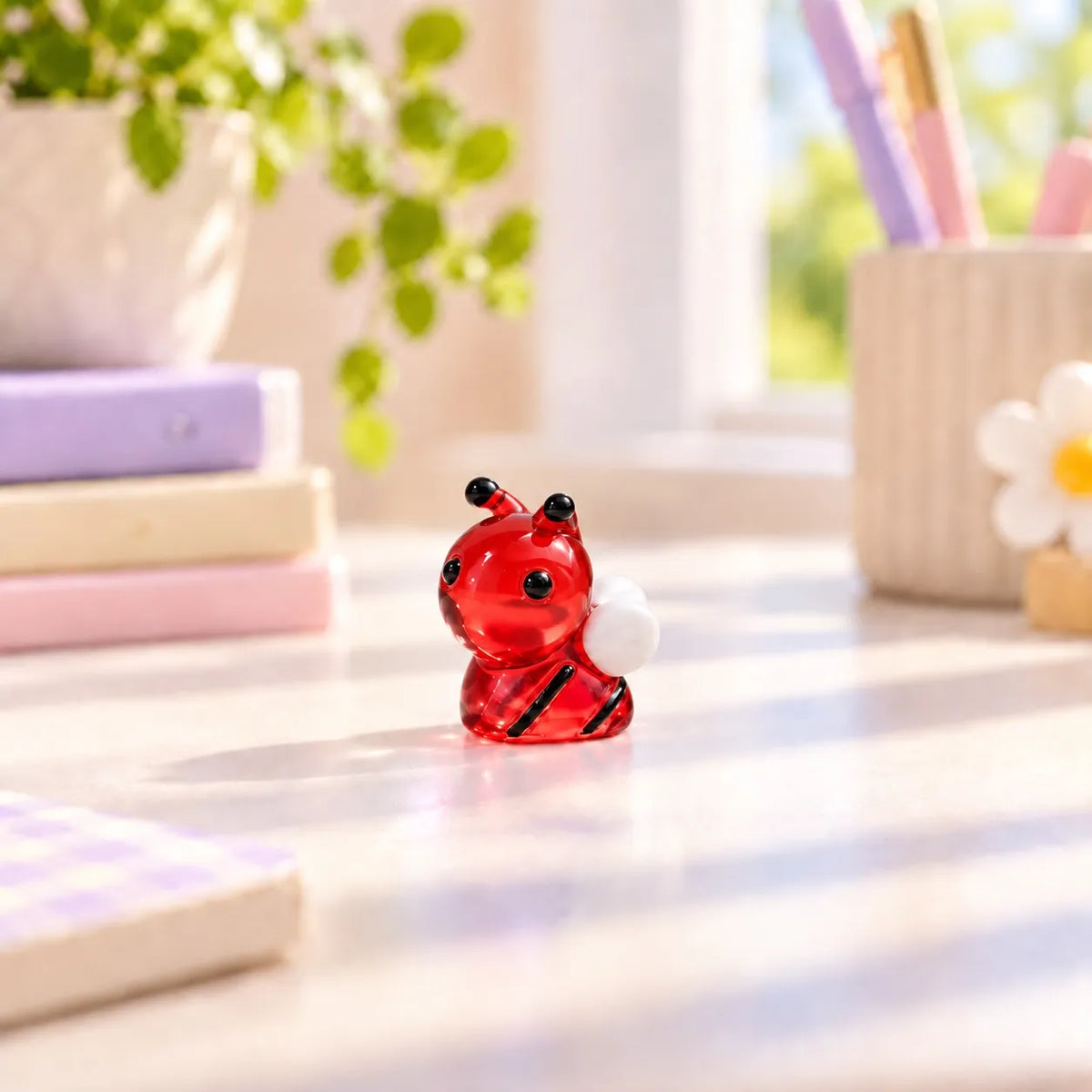 Miniature Glow Bee Assorted (1pc) displayed on a desk near a window