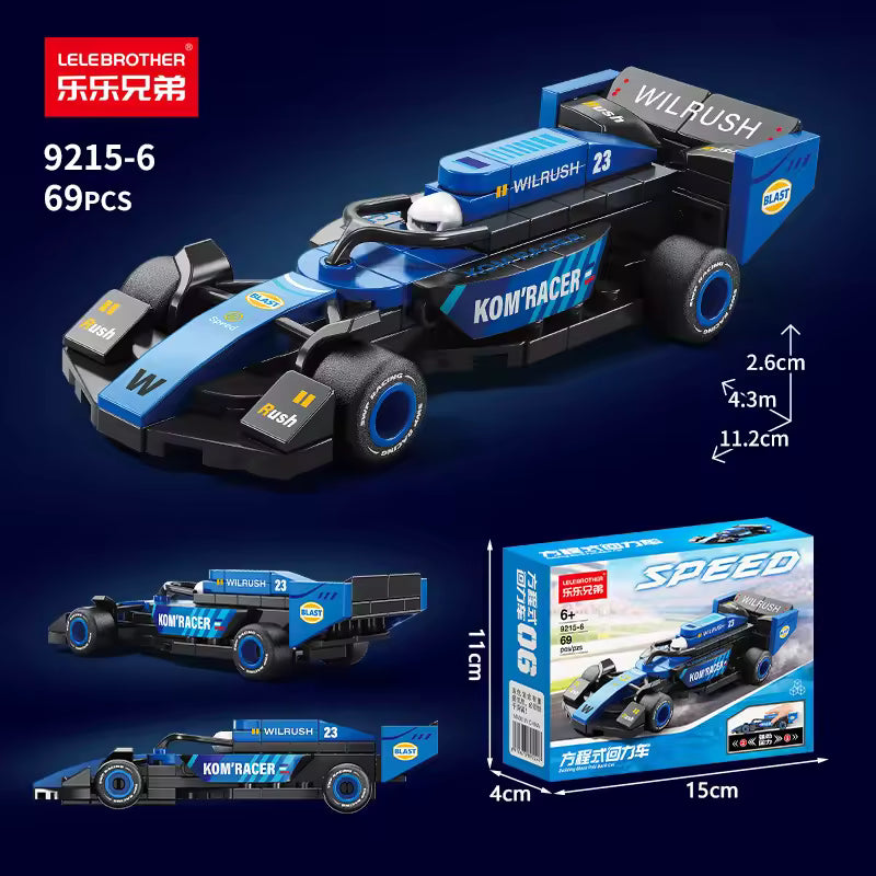 Blue Grand Prix Racer Vehicle Building Block (1Pc)