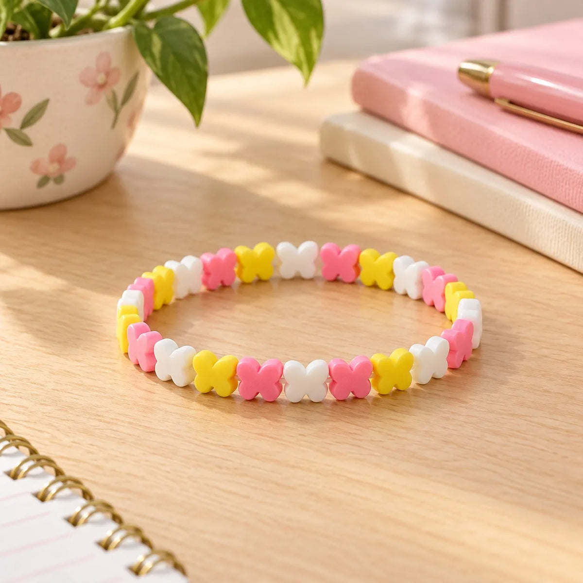 Miniature Polymer Clay Mixed Butterfly Assorted (10pcs) used to create a colorful bracelet