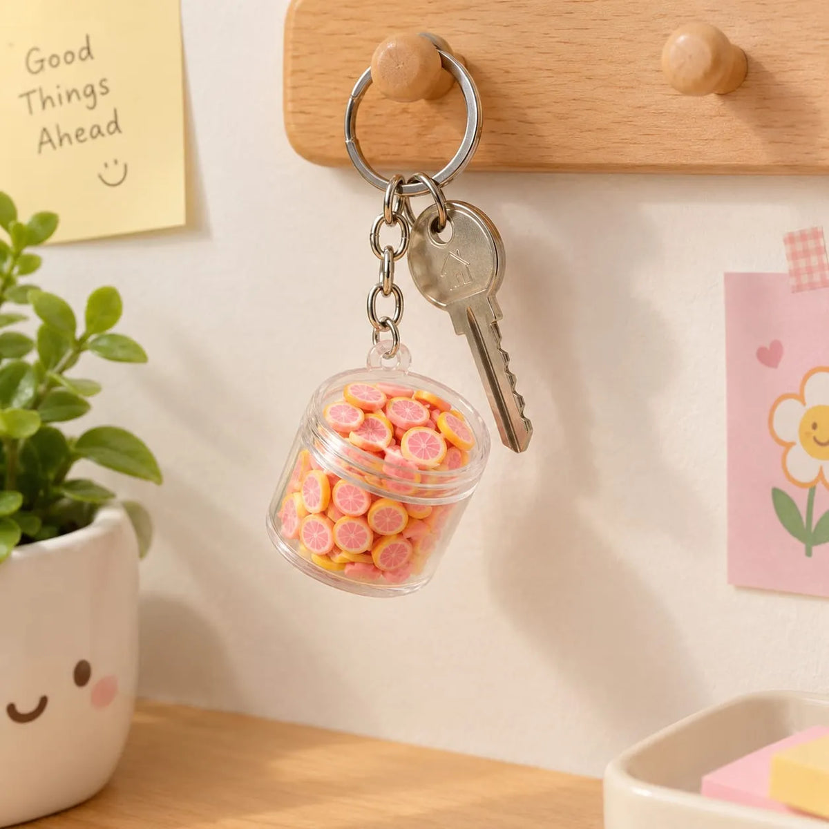 Miniature Polymer Clay Pink Orange (10pcs) used as a decorative keychain accessory