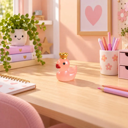 Miniature Glow Crown Duck Assorted (1pc) glowing in pink on a study table.