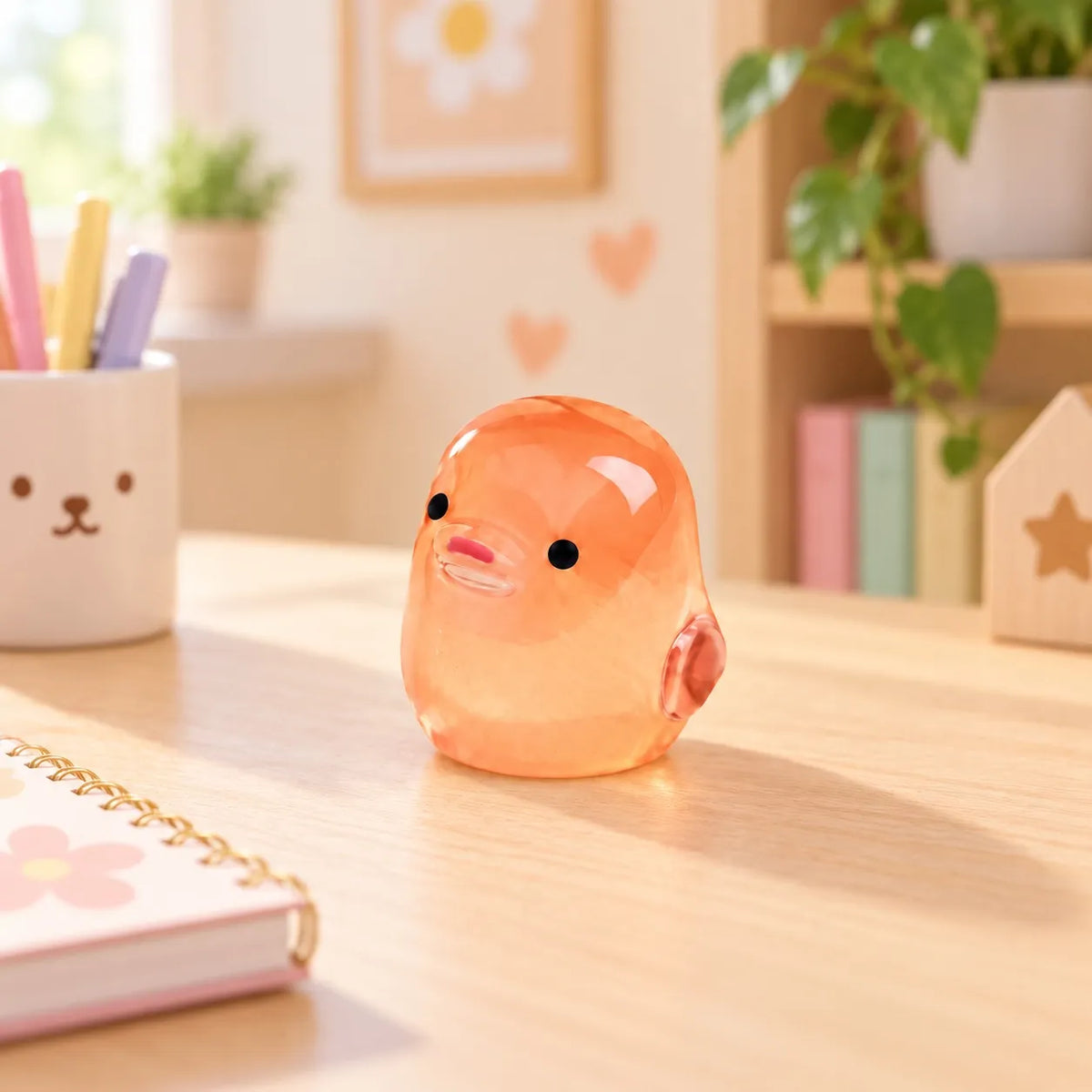 Miniature Glow Chick Assorted (1pc) glowing in orange on a table