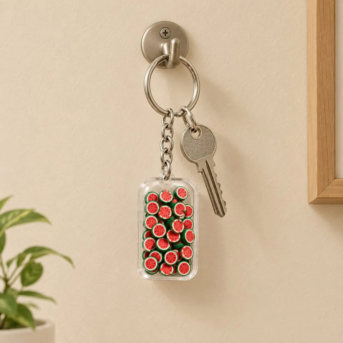 Miniature Polymer Clay Full Watermelon Slice (10pcs) used as a decorative keychain accessory