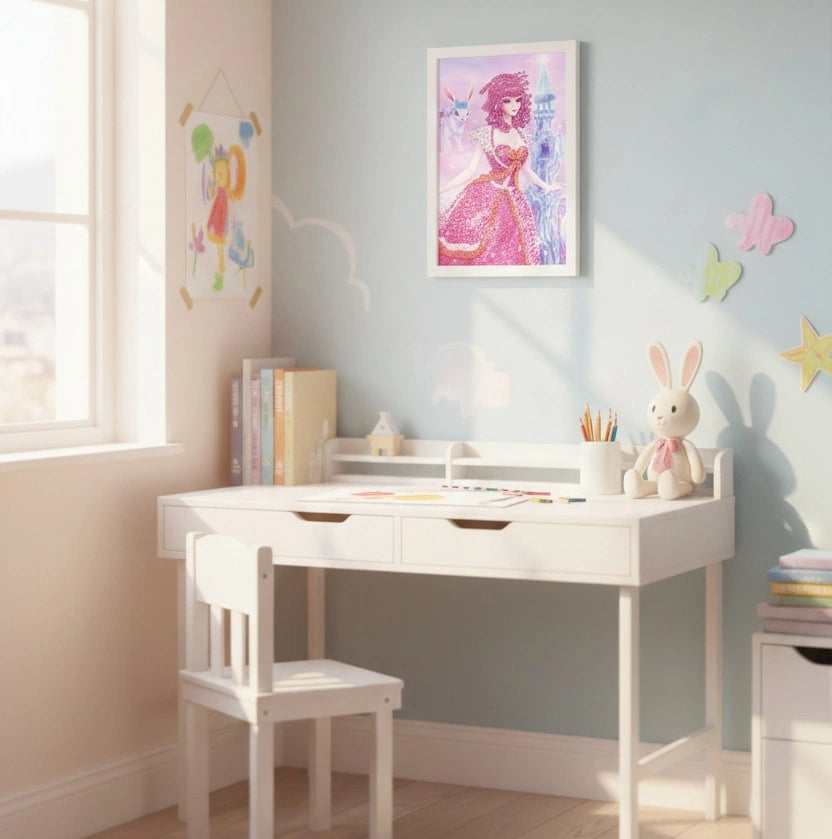 Princess Crystal Queen Diamond Painting Kit (1Pc) on the study room wall.