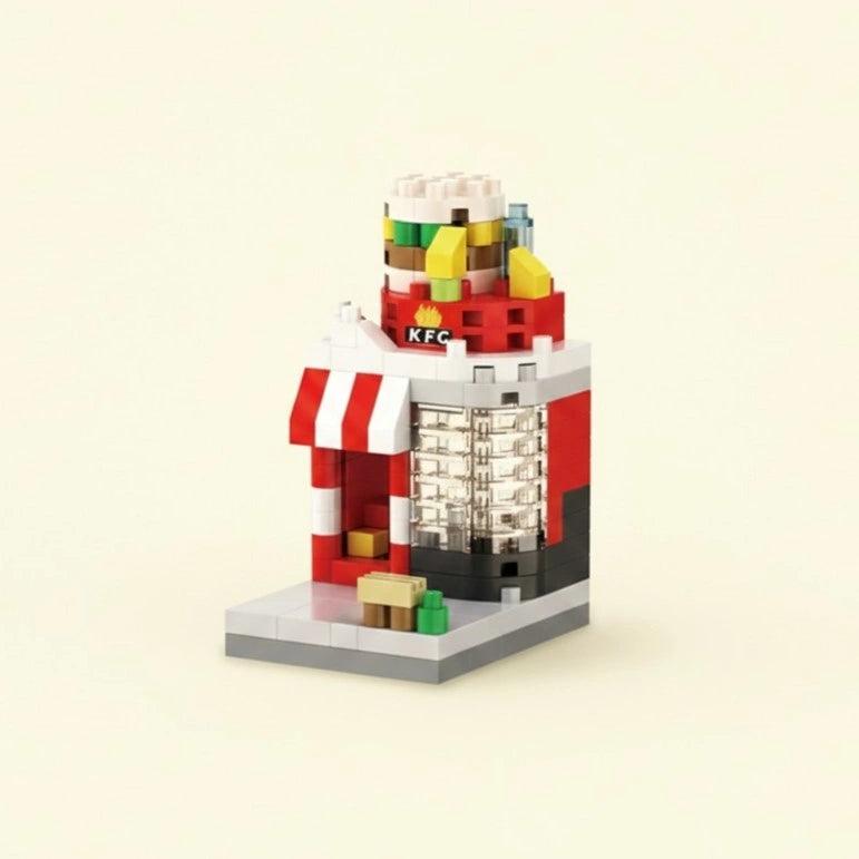 Urban Burger Corner Shop Building Block (1Pc) on a light cream background.