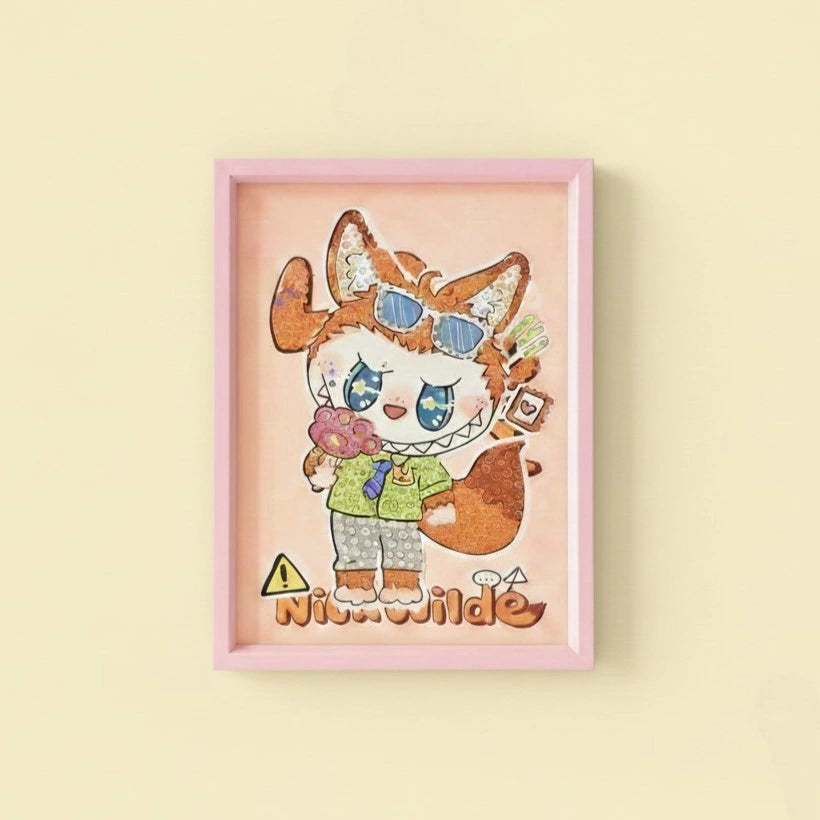 Labubu Rebel Diamond Art Painting Kit (1Pc) on the light background.