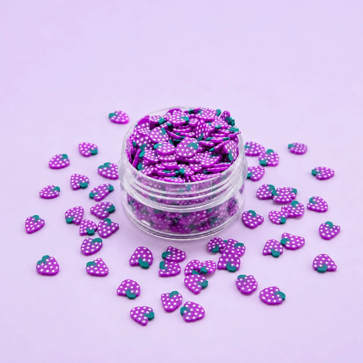 Miniature Polymer Clay Grapes (10pcs) displayed on a lavender background