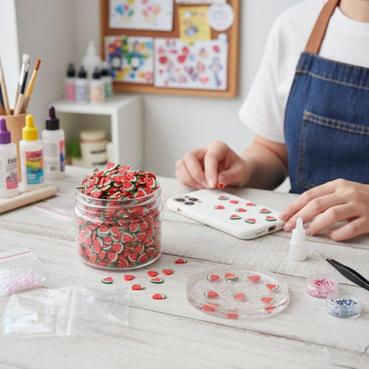 Miniature Polymer Clay Watermelon (10pcs) used in decorations of phone case.
