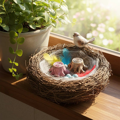 Miniature Tree Trunks Assorted (1pc) kept inside the bird nest.