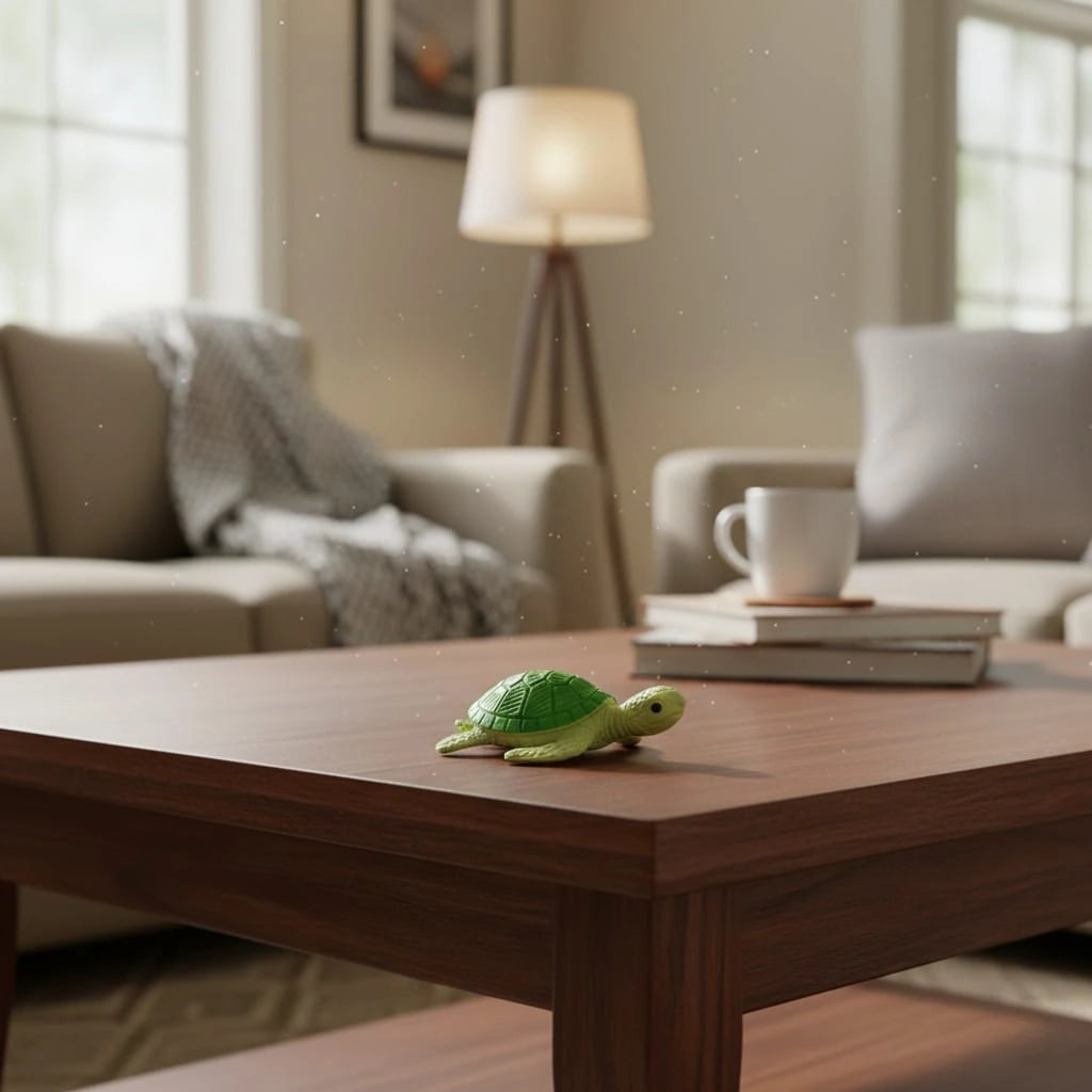 Miniature Turtle Assorted (1pc) on the side of the table in the dining room.