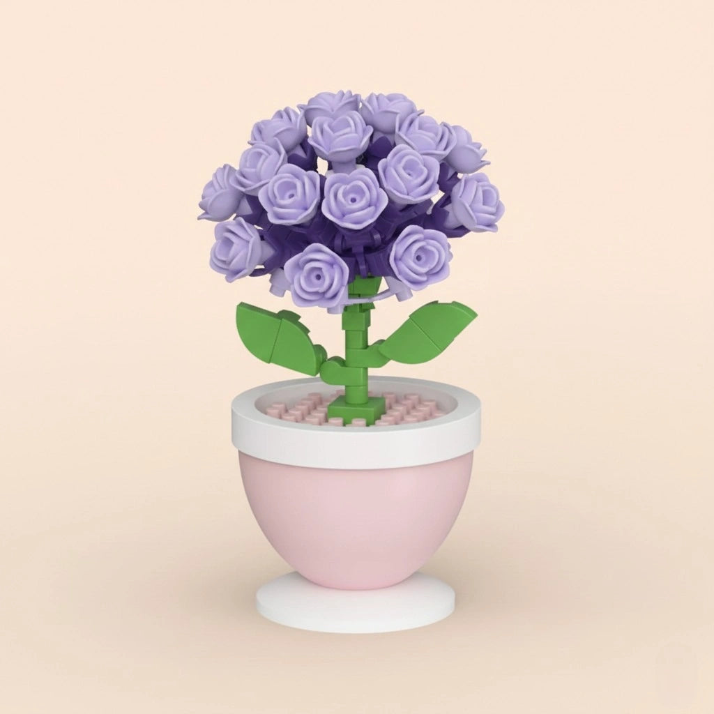 Lavender Rose Bouquet Pot Flower Building Block (1Pc) on the light background.
