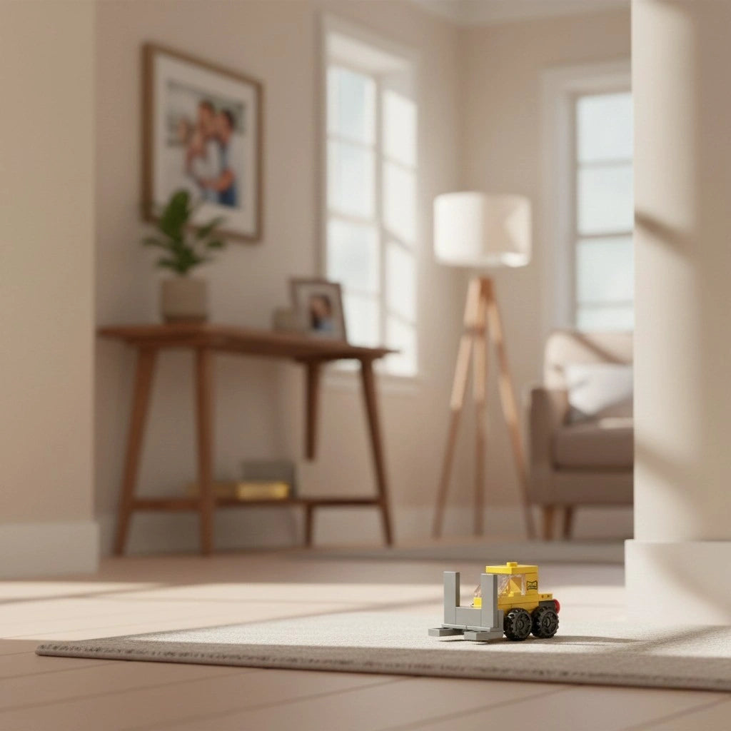 Forklift Building Block (1Pc) on the corner of the room.