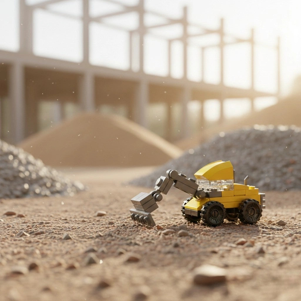 Excavating Machine Building Block (1Pc) in the construction site background.
