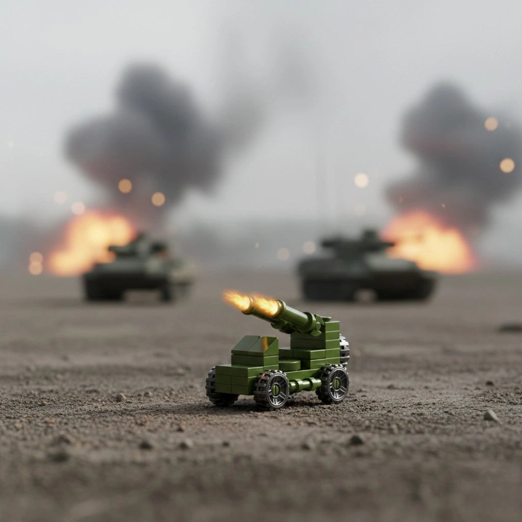 Artillery Tank Building Block (1Pc) with battle field background.