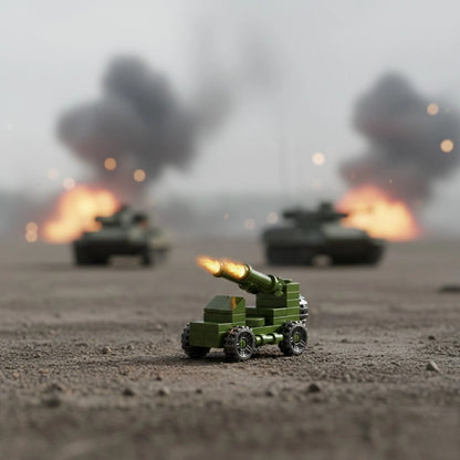 Artillery Tank Building Block (1Pc) with battle field background.