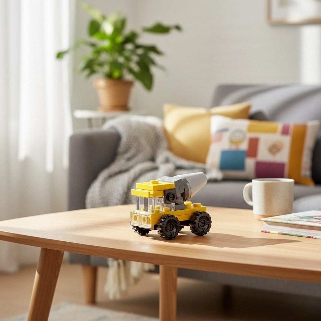 Concrete Mixer Building block (1Pc)on the side of the desk.
