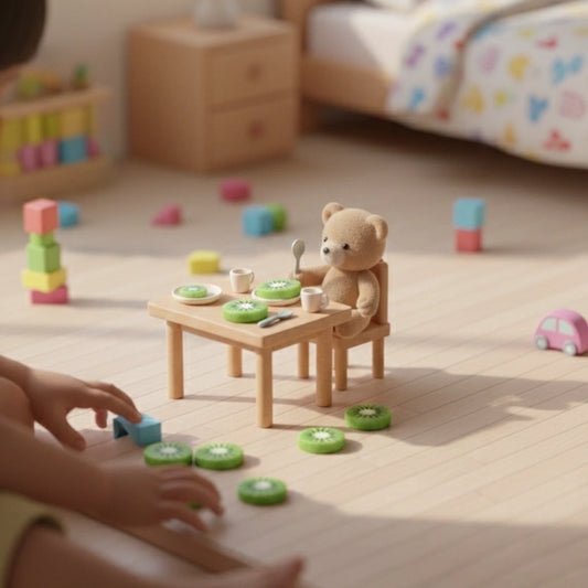 Miniature Polymer Clay Kiwi in child's playroom.