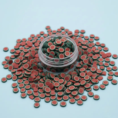 Miniature Polymer Clay Full Watermelon Slice (10pcs) on the blue background.