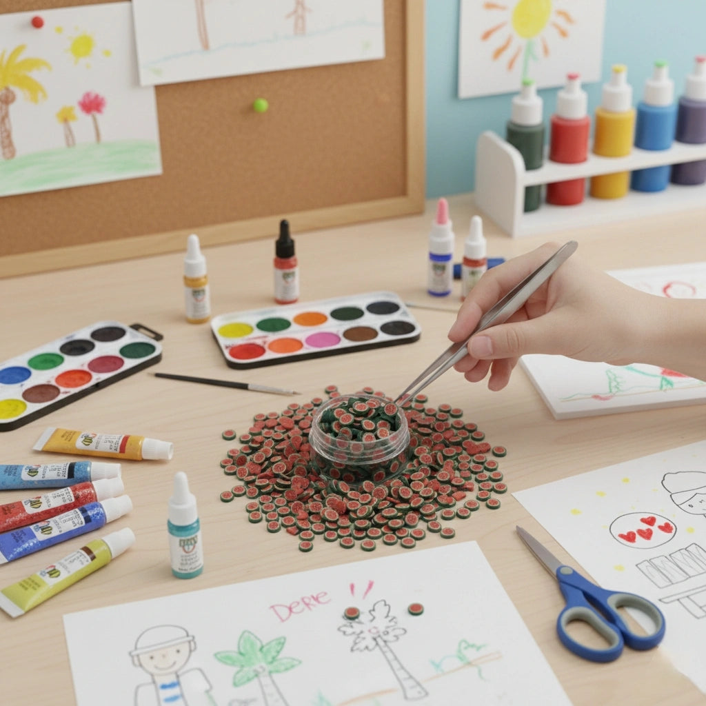 Miniature Polymer Clay Full Watermelon Slice (10pc) used in painting work.