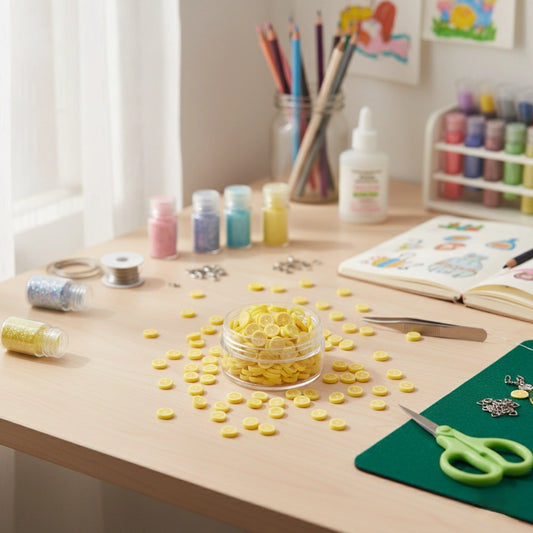 Miniature Polymer Clay Lemon (10pcs) on the crafting table.