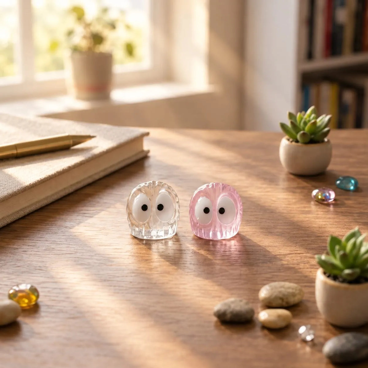 Miniature Glow Littlebriquet Assorted (1pc) displayed on a wooden table near window