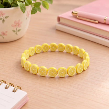 Miniature Polymer Clay Lemon (10pcs) used to create a colorful bracelet