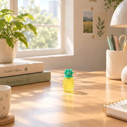 Miniature Glow Pineapple Fruit Assorted (1pc) displayed on a wooden floor near a window
