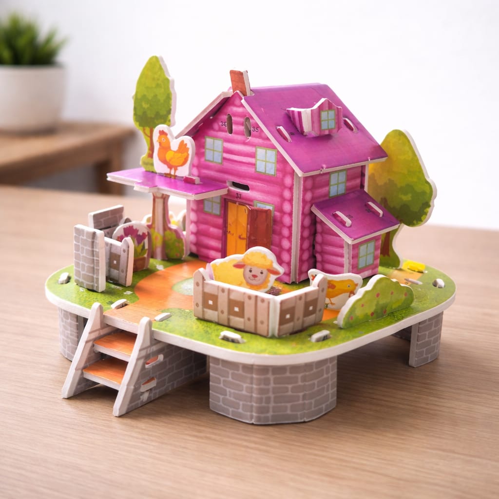 Pink Meadow Farmhouse 3D Puzzle (1Pc)