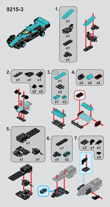 Aqua Grand Prix Racer Vehicle Building Block (1Pc)