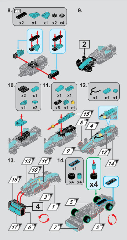 Aqua Grand Prix Racer Vehicle Building Block (1Pc)