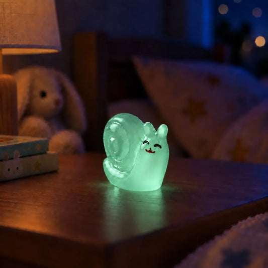 Miniature Glow Snail Assorted (1pc) glowing in a dark setting