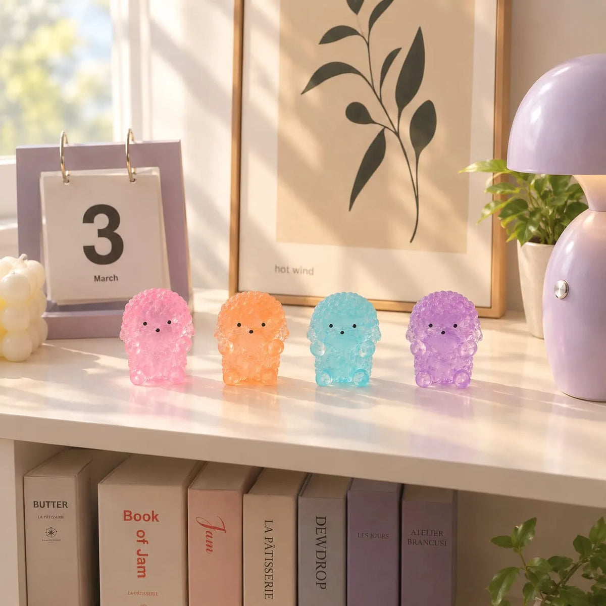 Miniature Glow Teddy Dog Assorted (1pc) displayed on a shelf with other glowing miniatures