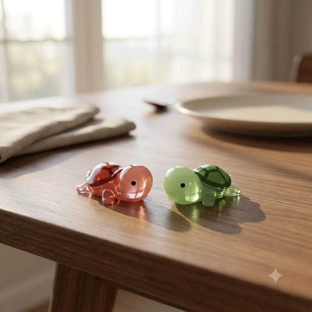 Miniature Glow Turtle Assorted (1pc) displayed on a wooden table with other miniature turtles