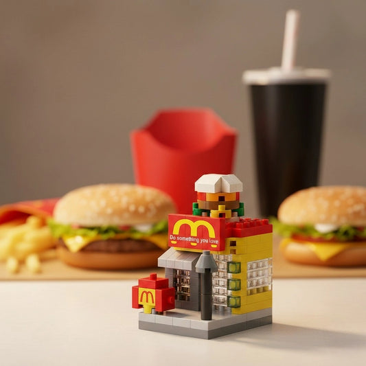 Golden Bite Street Diner Building Block (1Pc) displayed beside a burger and drink.