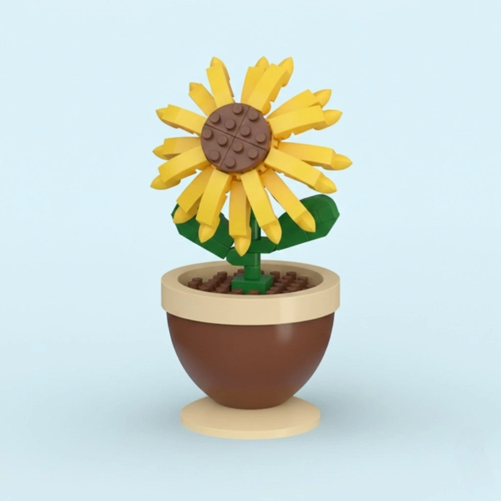 Golden Sunflower Pot Flower Building Block (1Pc) on the light blue background.