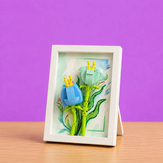 Blue Tulip Flower Frame Building Block (1Pc) displayed as a decorative flower frame