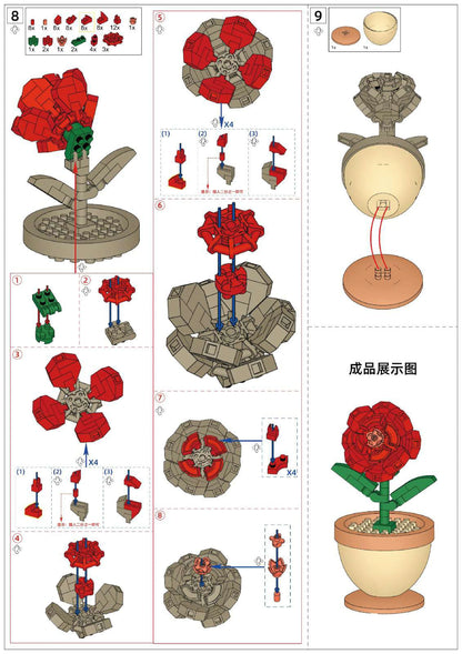Classic Red Rose Pot Flower Building Block (1Pc)