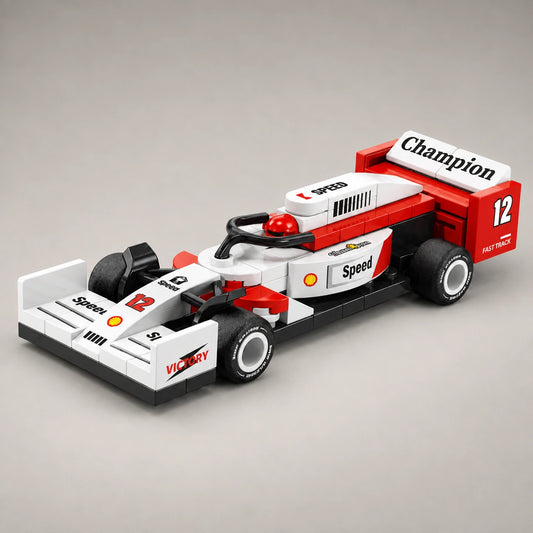 White Red Grand Prix Racer Vehicle Building Block (1Pc)