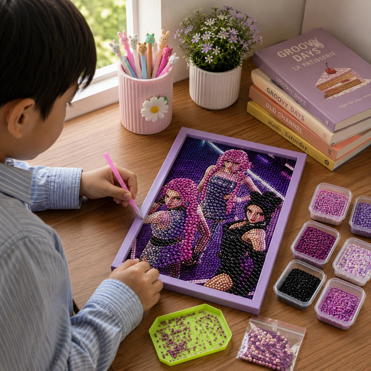 Neon Fashion Girl Trio Diamond Painting Kit (1Pc)
