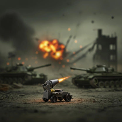 Artillery Vehicle Building Block (1Pc) on the battle field background.