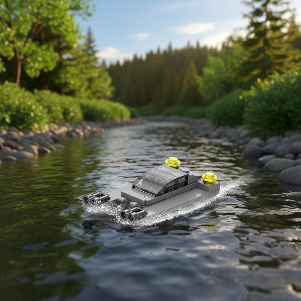 Chaseboat Building Block (1Pc) in the river with the forest background.
