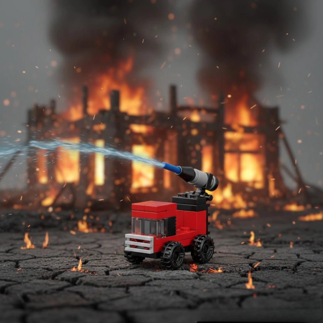 Watering Cart Building Block (1Pc) on the fire situation.
