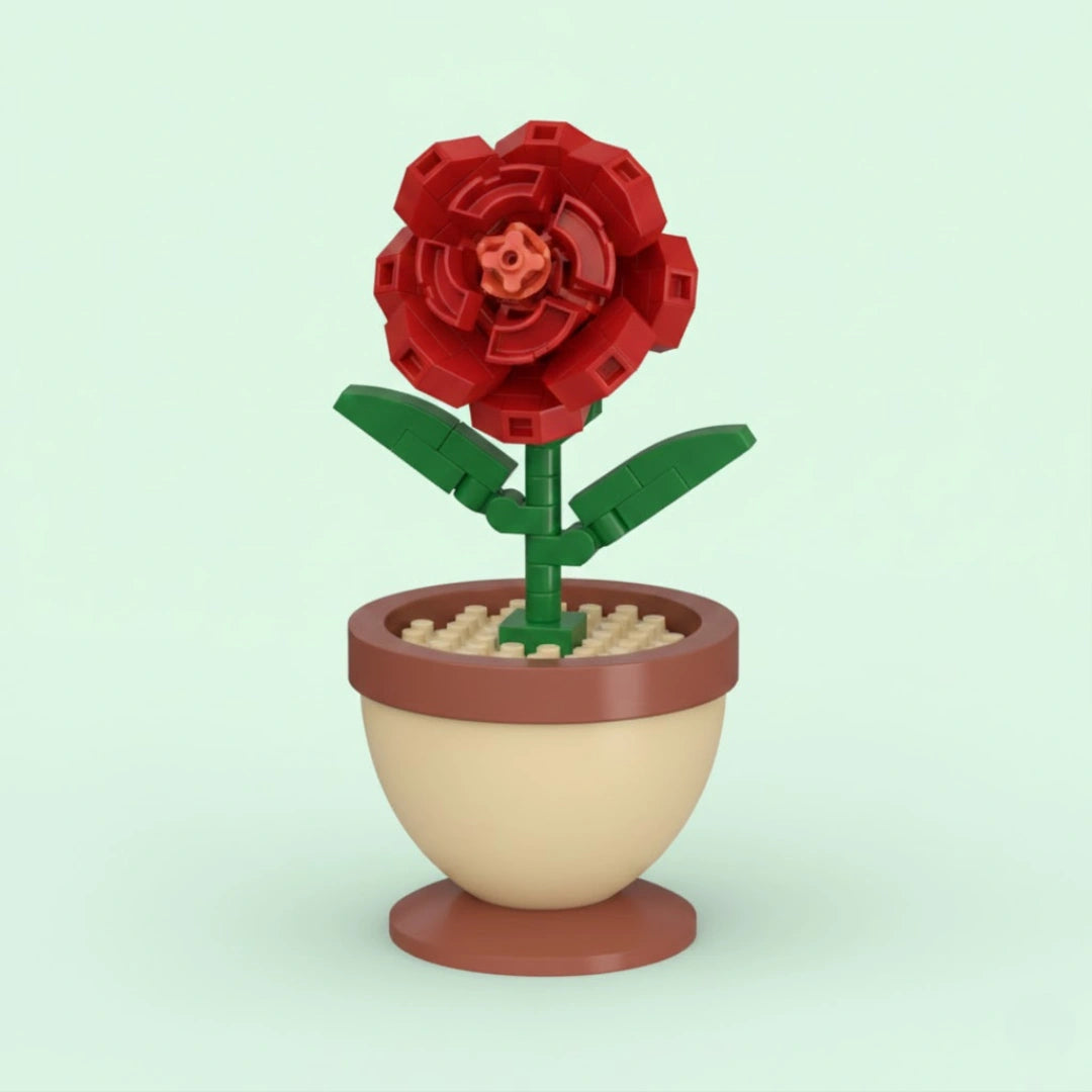 Classic Red Rose Pot Flower Building Block (1Pc) on the light green background.